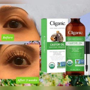 Cliganic USDA Organic Castor Oil, 100% Pure (8oz with Eyelash Kit) - For Eyelash